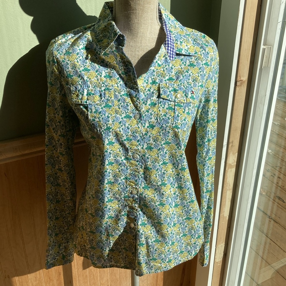 Tommy Hilfiger Floral Button-Down Shirt in Blue, Yellow & Green